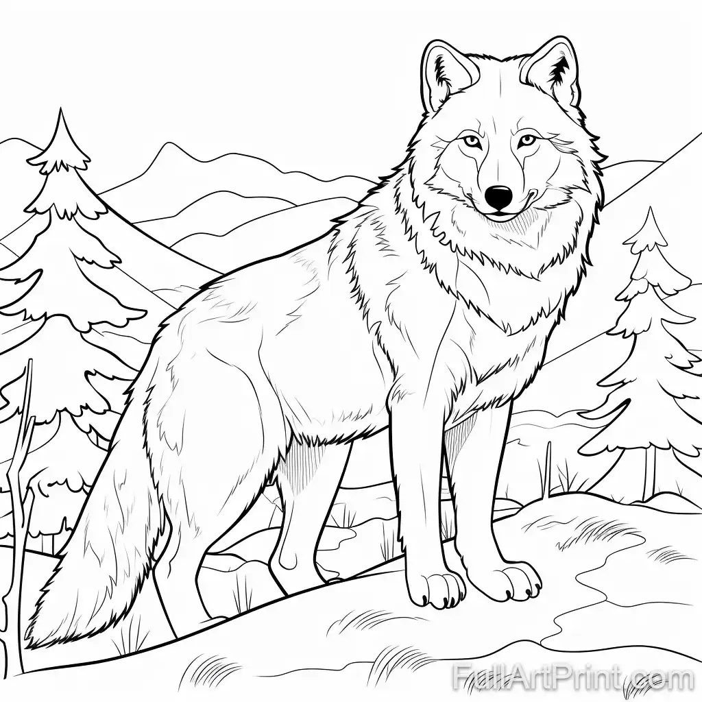 Arctic Wolf in Winter Wonderland Coloring Page