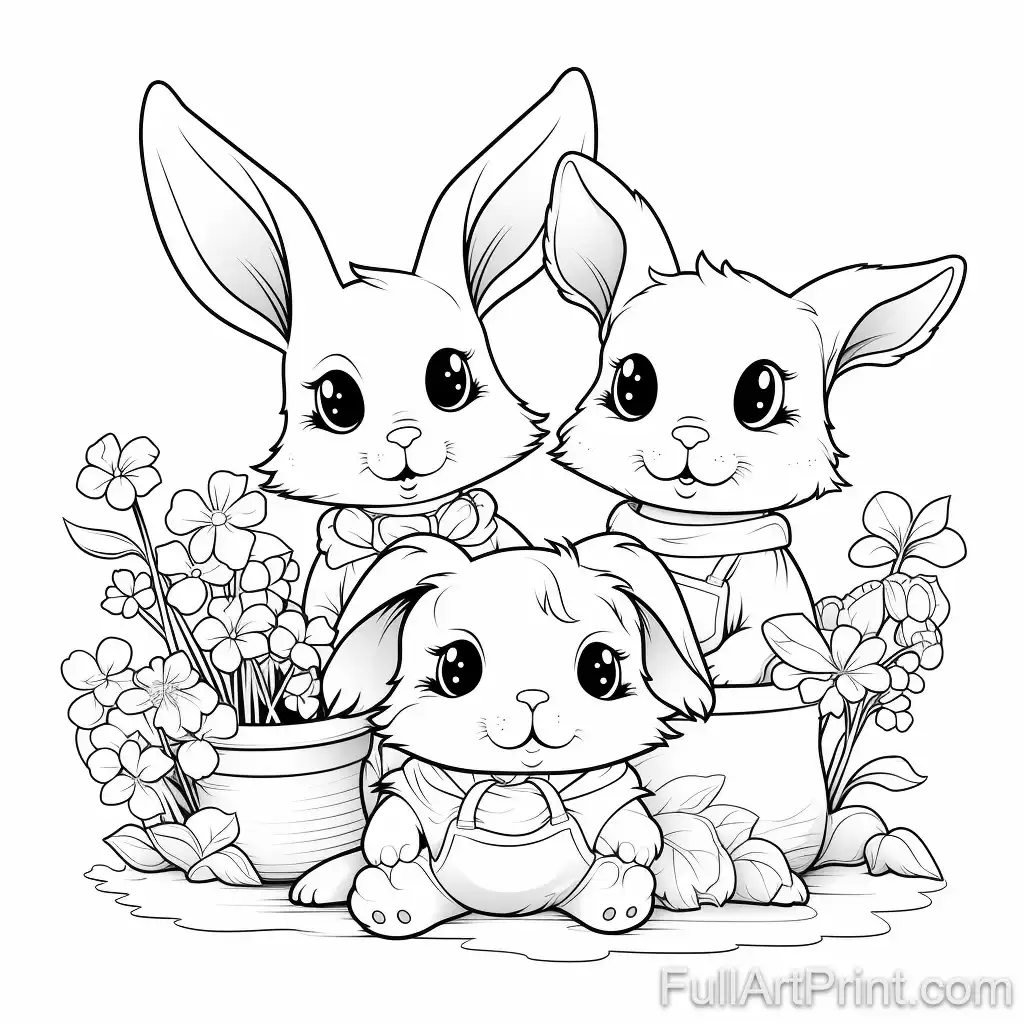 Bunny with Friends Coloring Page