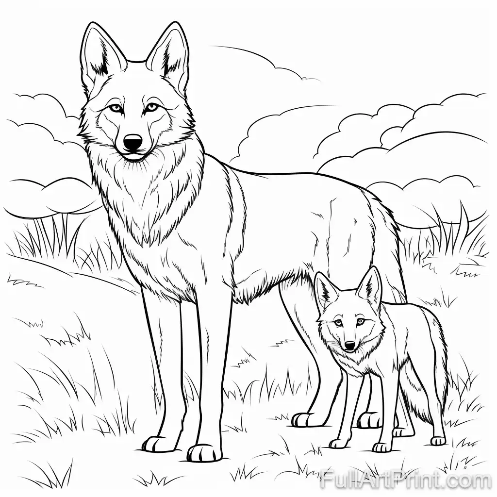 Coyote and Wolf Coloring Page