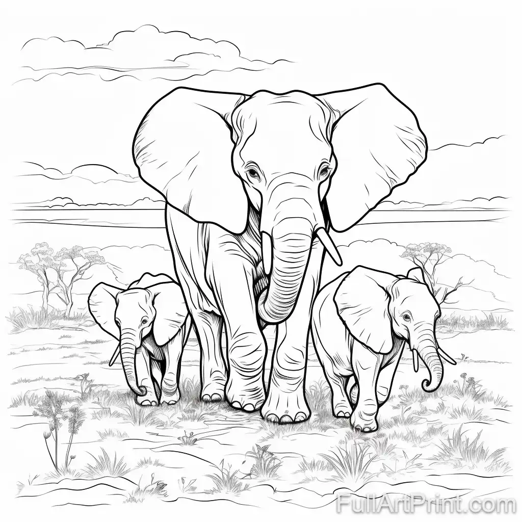 Elephant Family Coloring Page