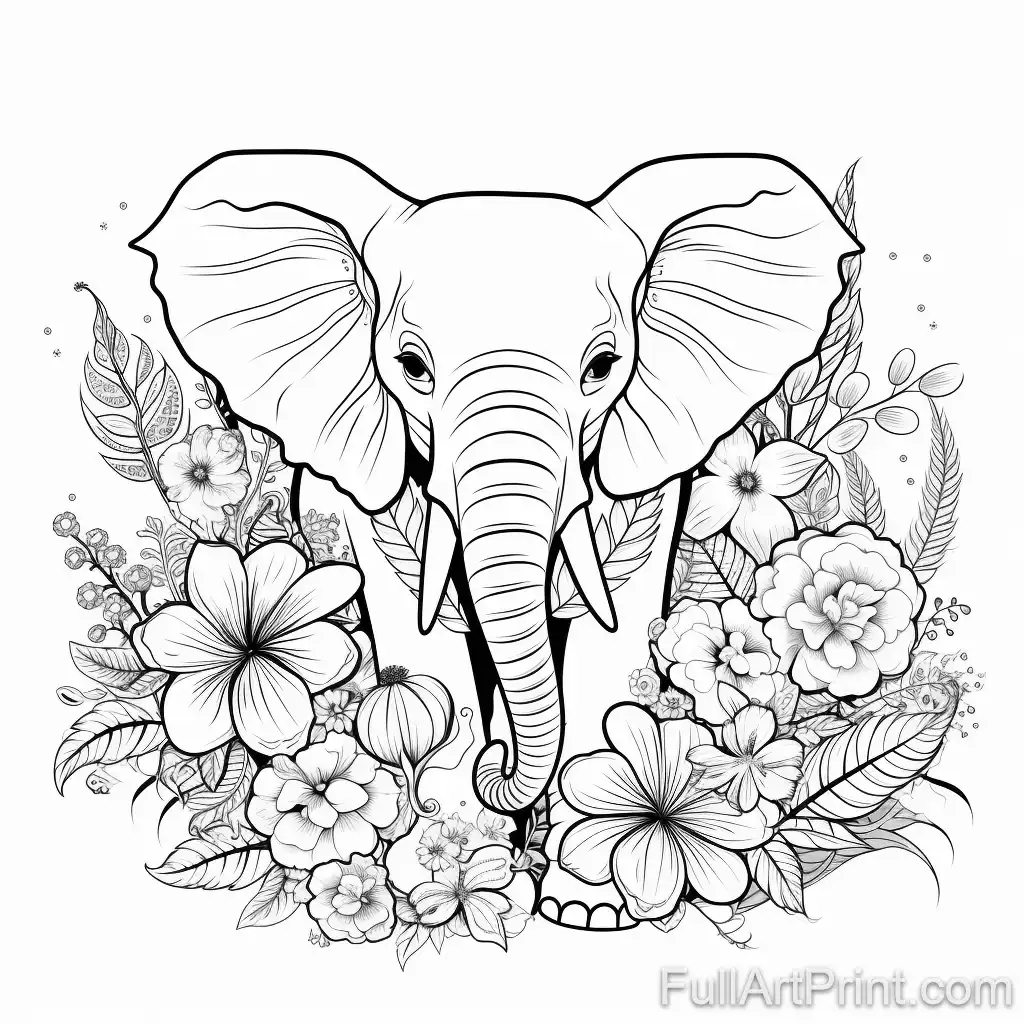 Elephant and Floral Wonders Coloring Page