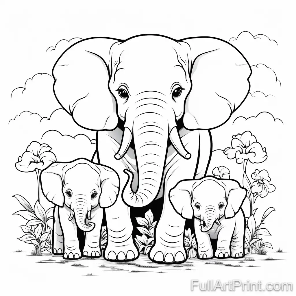 Elephant and Friends Coloring Page