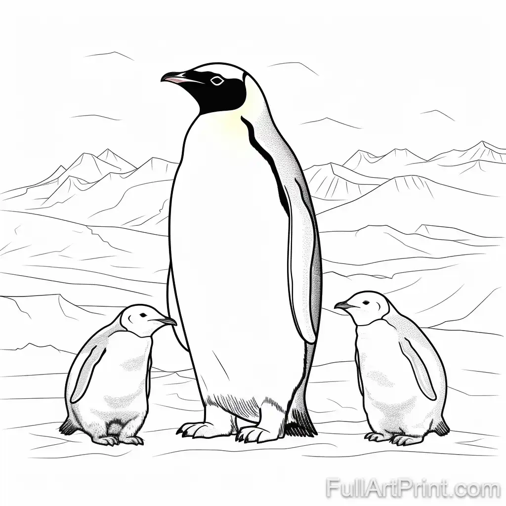 Emperor Penguin Family Coloring Page