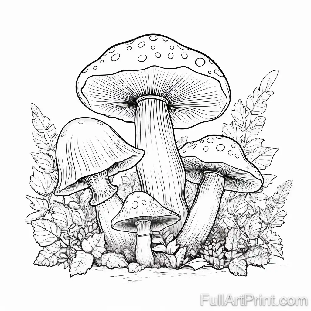 Enchanting Fairy Mushrooms Coloring Page