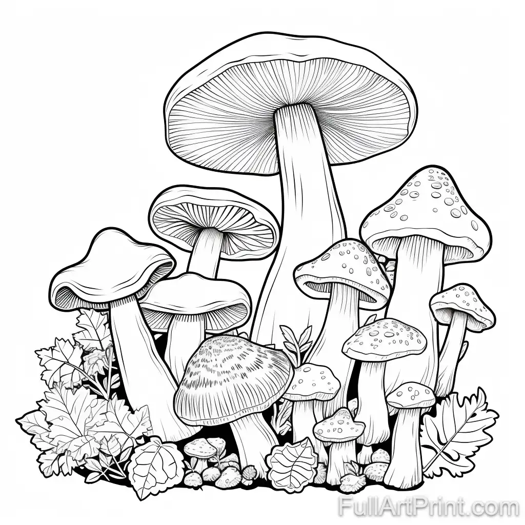 Exotic Mushroom Varieties Coloring Page