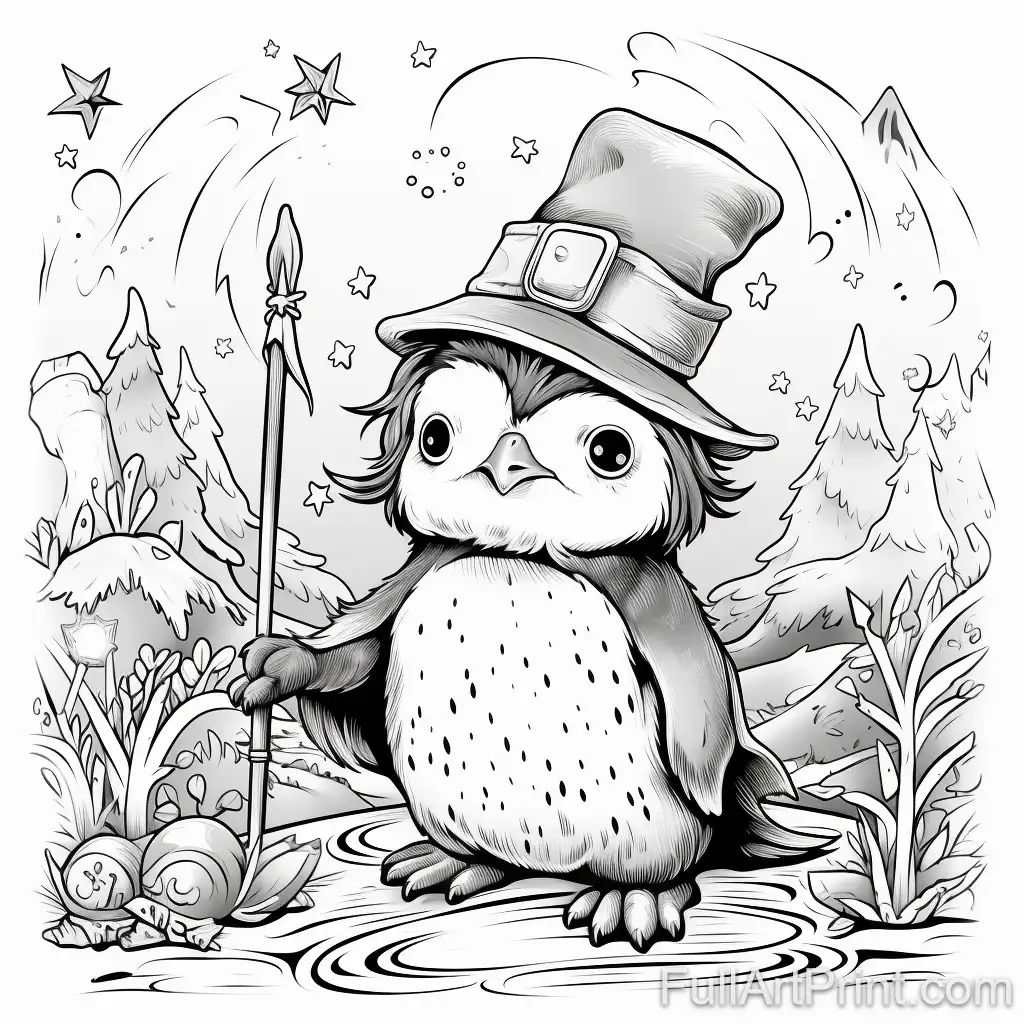 Fairy Penguin in Wonderland Coloring Page