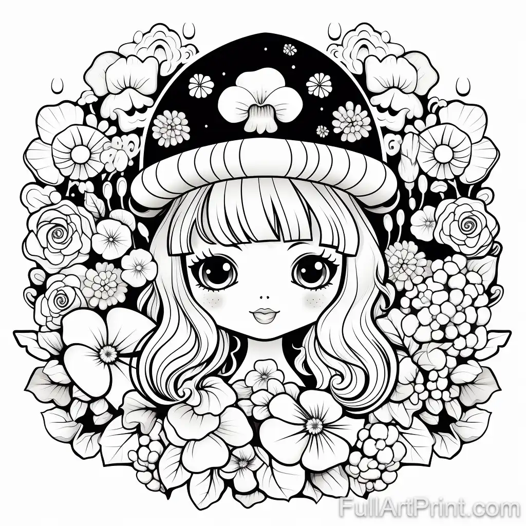 Floral Fantasia Kawaii Coloring Page