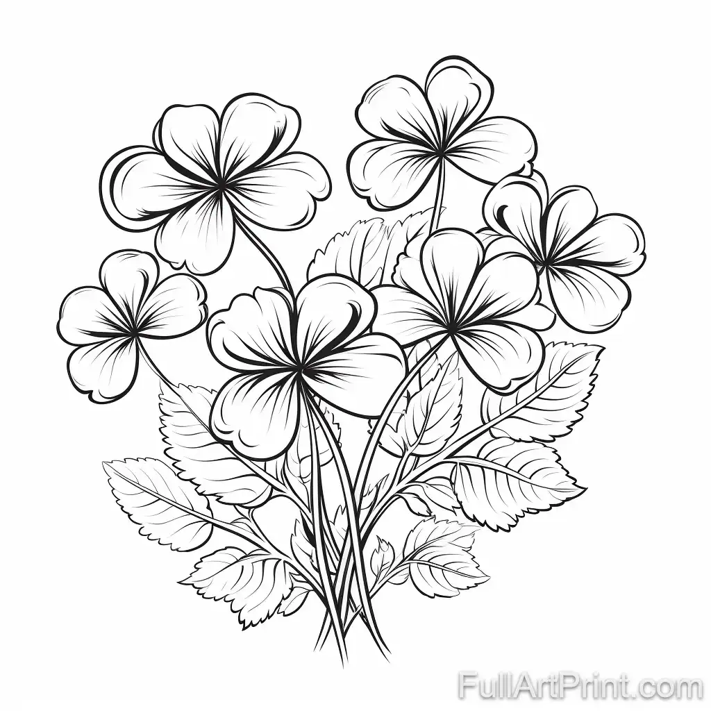 Four-Leaf Clovers Coloring Page
