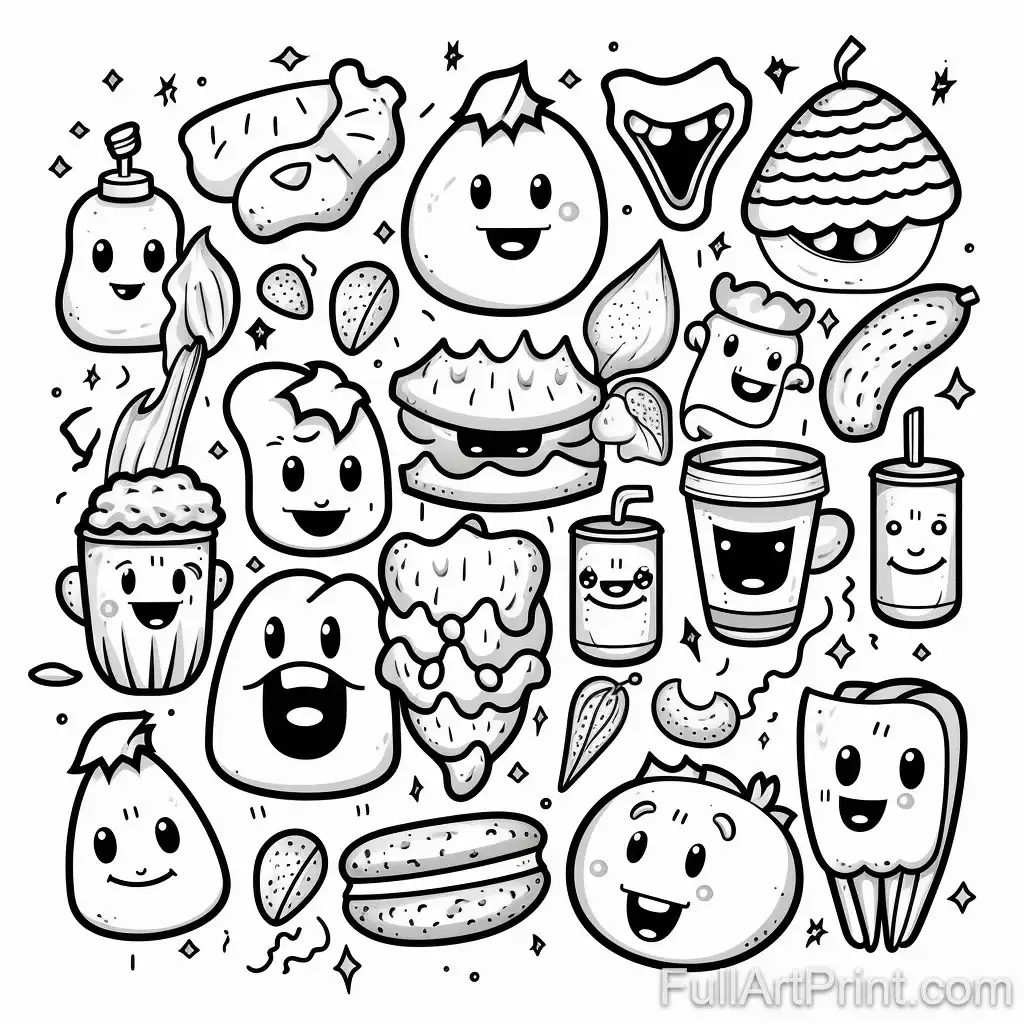 Funny Food Frenzy Coloring Page