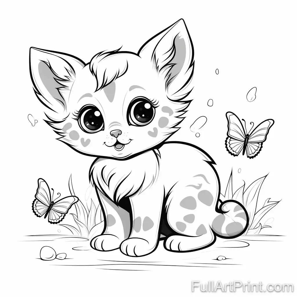 Kitten and Butterfly Coloring Page