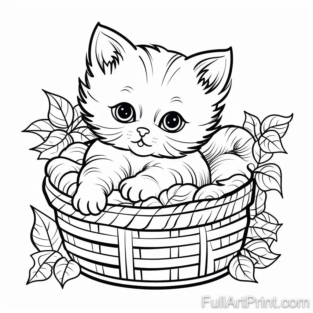 Kitten in a Basket Coloring Page