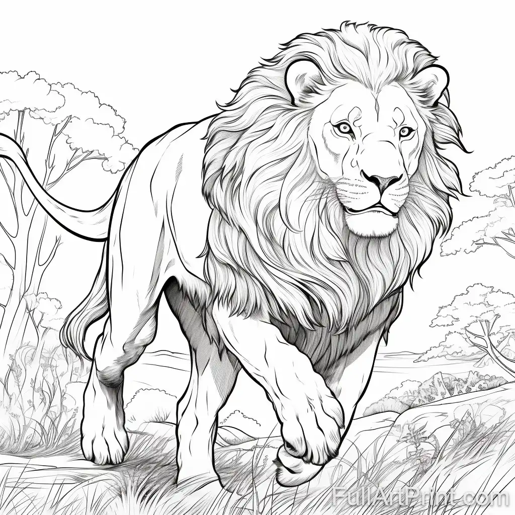 Lion in Motion Coloring Page