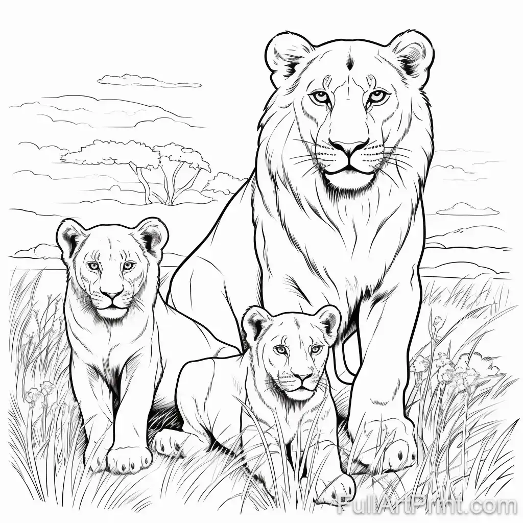 Lioness with Her Cubs Coloring Page