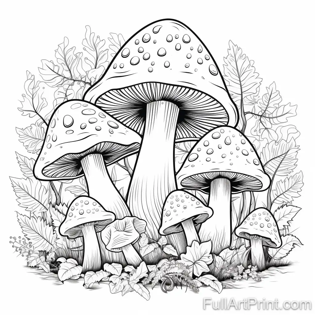 Magical Forest Mushrooms Coloring Page