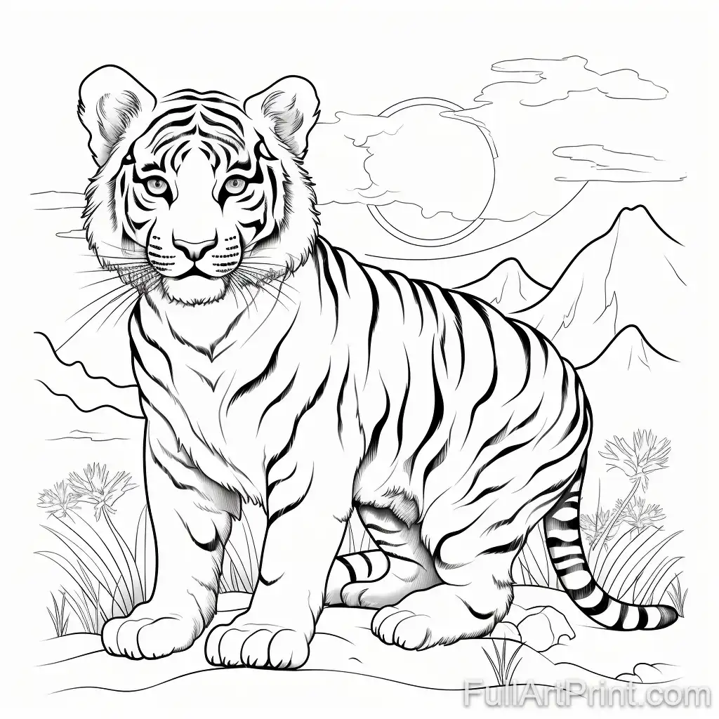 Moonlit Tiger Coloring Page