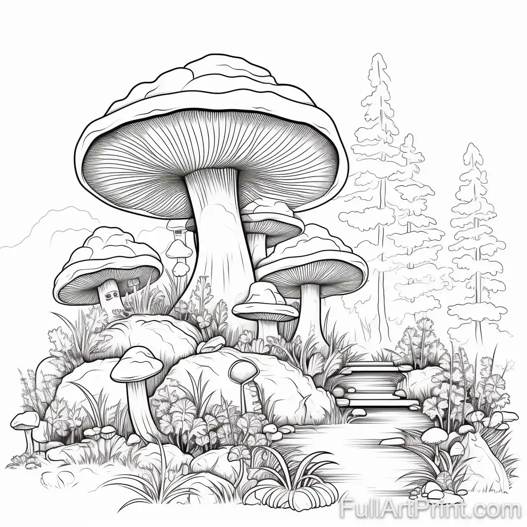 Mushroom Fantasy Landscapes Coloring Page
