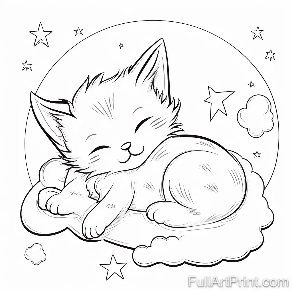 Nap Time Kitten Coloring Page