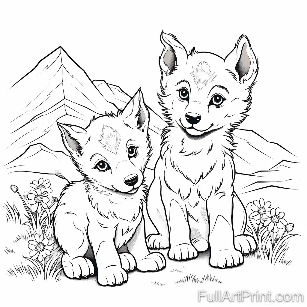 Playful Wolf Pups Coloring Page