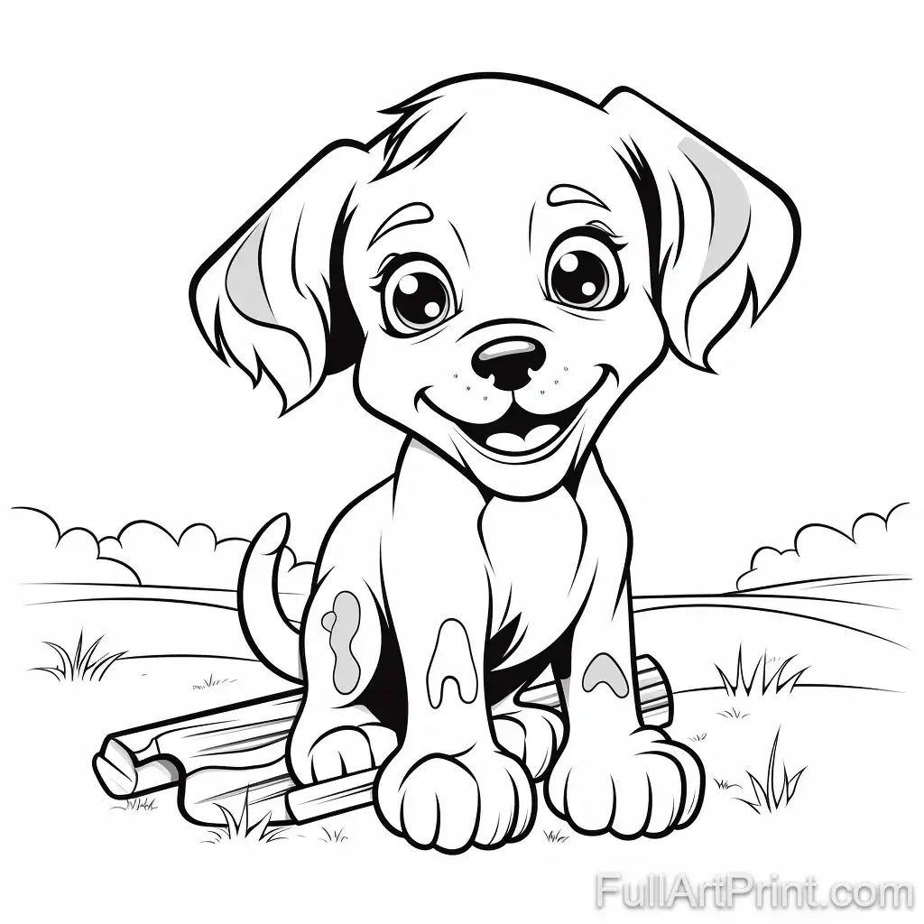 Puppy and His Bone Coloring Page