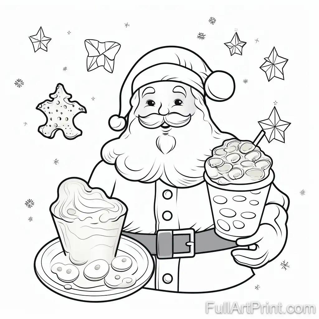 Santa's Cookies and Milk Coloring Page
