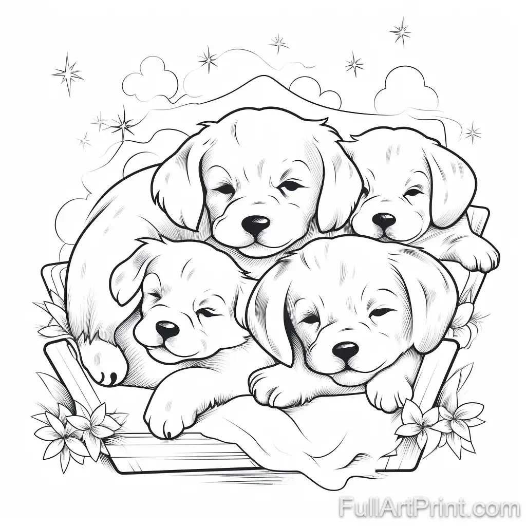 Sleepy Puppies Coloring Page