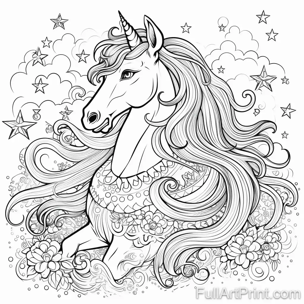 Superstar Unicorn Coloring Page