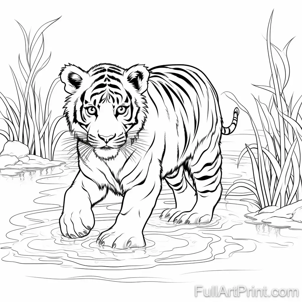 Tiger in Water Coloring Page