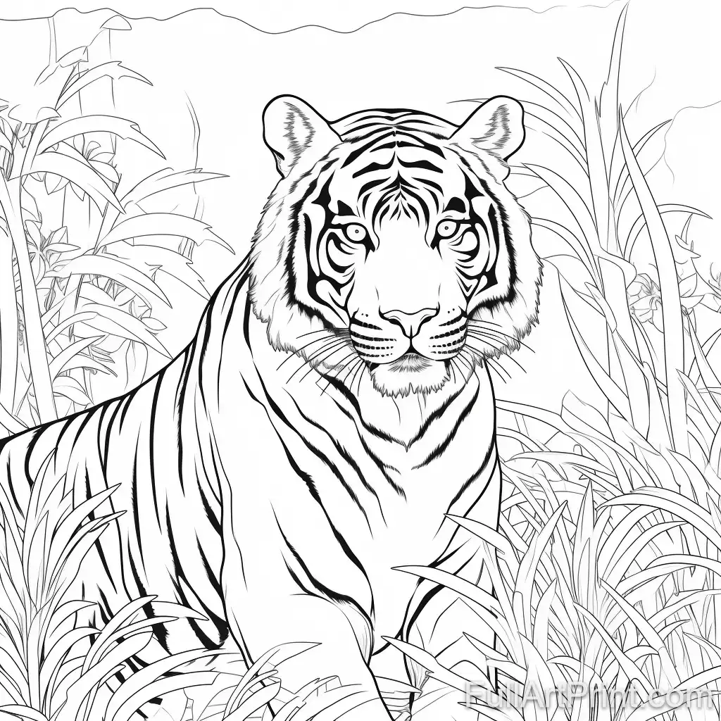 Tiger in its Habitat Coloring Page