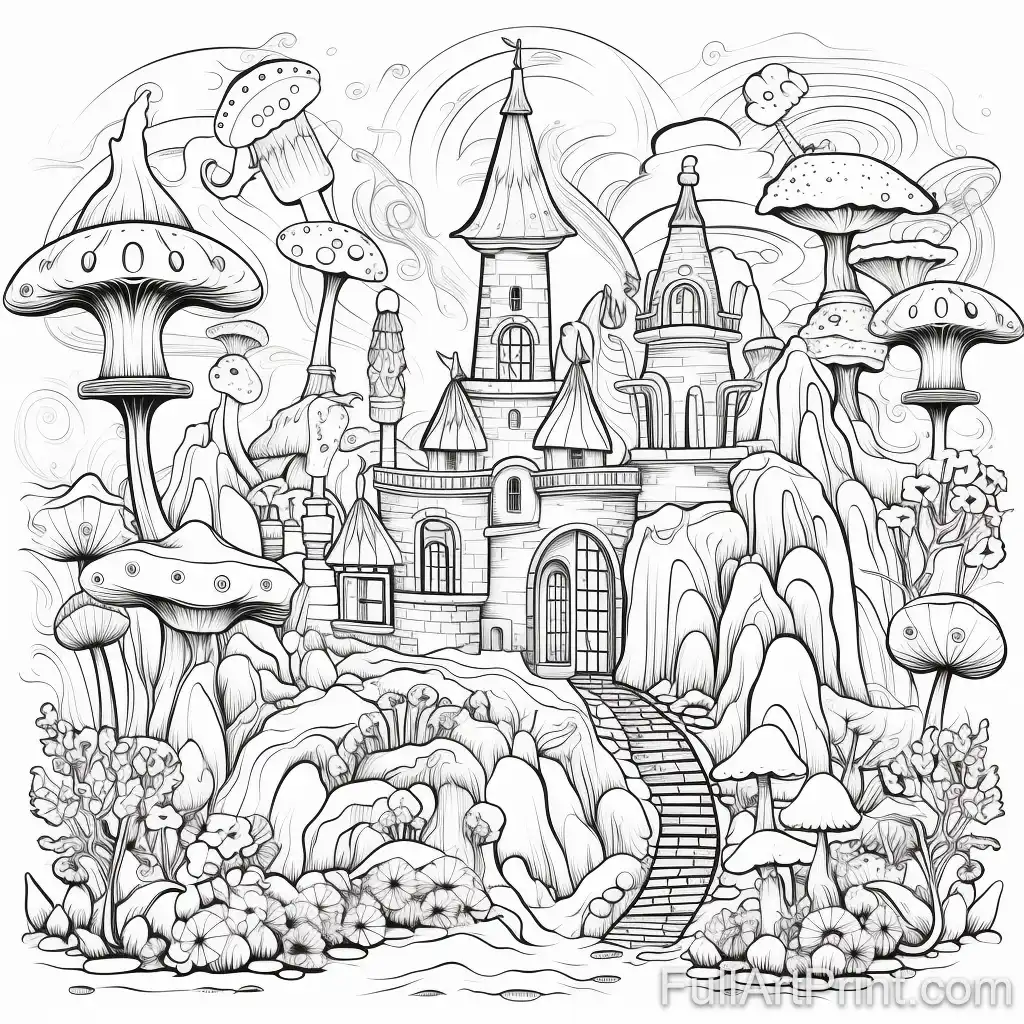 Whimsical Fantasy Realm Coloring Page