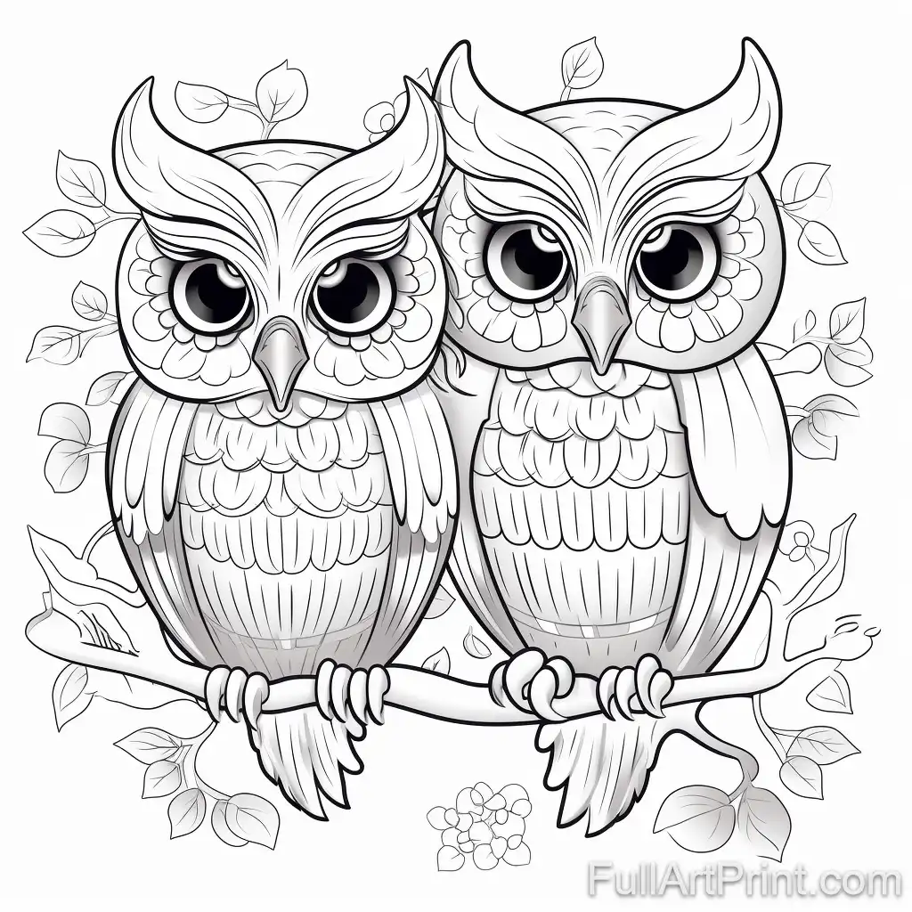 Whimsical Owls Coloring Page