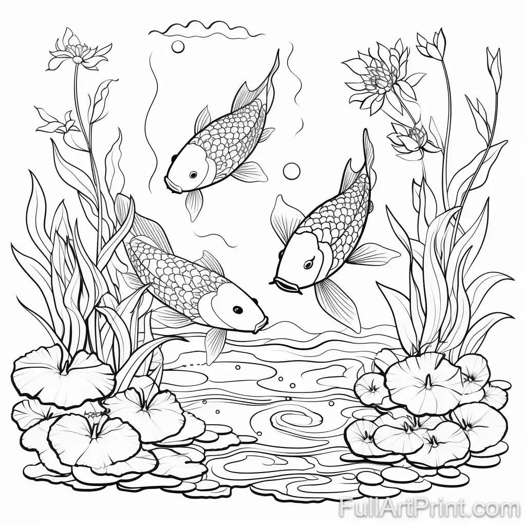 Zen Fish Pond Coloring Page